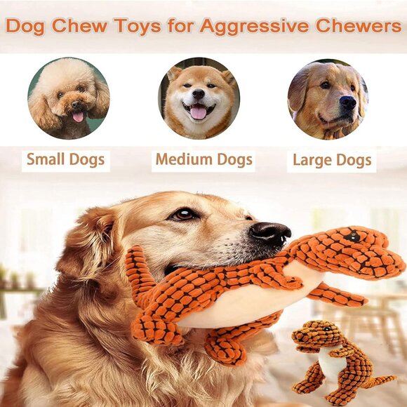 SOYATER Dino Dog Stuffed Plush Squeaky Toy Orange Dinosaur NEW 8" - Picture 2 of 8